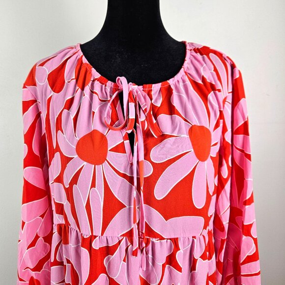 Dokotoo Womens Floral Red & Pink Flowy Tiered Maxi Boho Dress Med Beach Casual - Picture 4 of 11